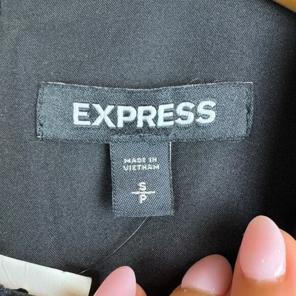 Express NWT S Black Leopard Print Ruffle Long Puff Sleeve Sparkle Mini Dress - Picture 11 of 12